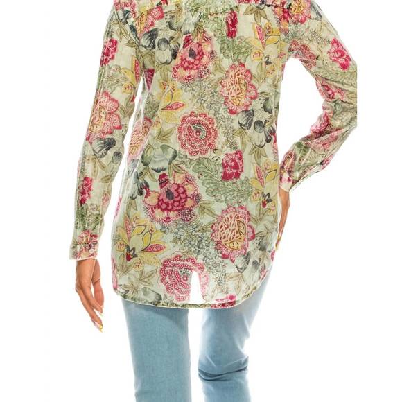 NEW MAGAZINE CLOTHING floral printed button-down shirt in basil - Picture 2 of 3